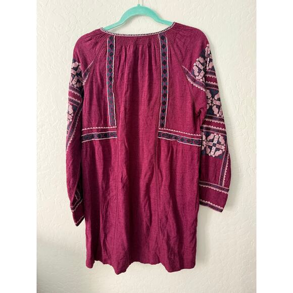 Free People Santiago All My Life Embroidered Burgundy Peasant Tunic Dress Size S - Picture 5 of 8